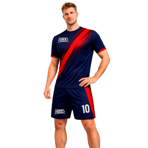 completo calcio personalizzato Vortex CRT Sport rosso blu con numero 10